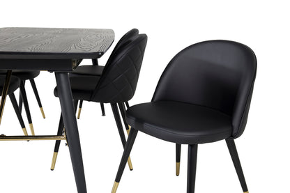 Guld & Velour Rektangulært Spisebord 180 x 85 Sort + Spisebordsstol 2-pak Sort