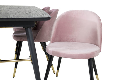Guld & Velour Rektangulært Spisebord 180 x 85 Sort + Spisebordsstol 2-pak Støvet Rosa