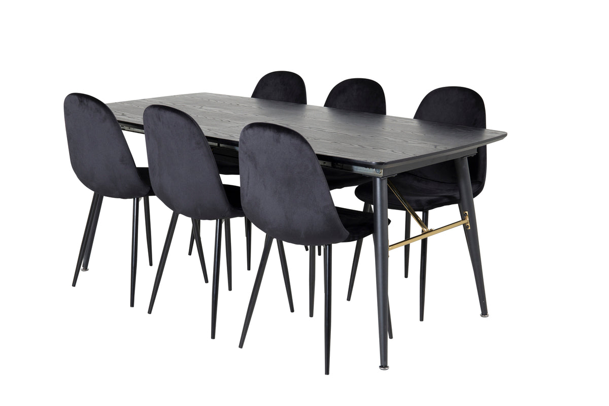 Rektangulært spisebord 180 x 85 Sort + Spisebordsstol 2-pak Sort