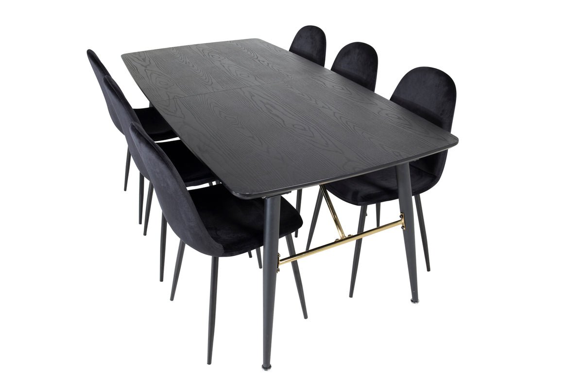 Rektangulært spisebord 180 x 85 Sort + Spisebordsstol 2-pak Sort