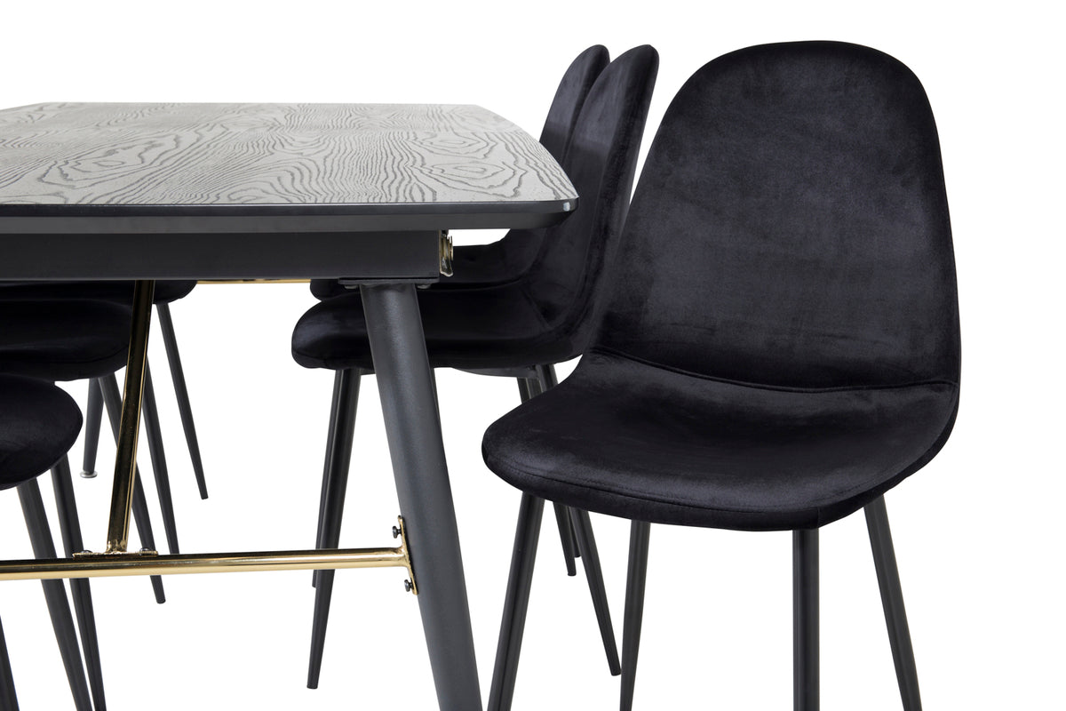 Rektangulært spisebord 180 x 85 Sort + Spisebordsstol 2-pak Sort