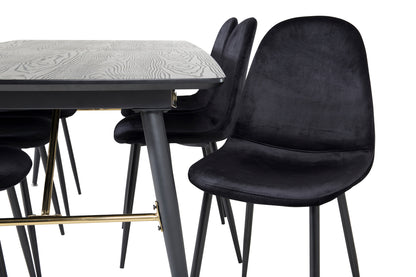 Rektangulært spisebord 180 x 85 Sort + Spisebordsstol 2-pak Sort