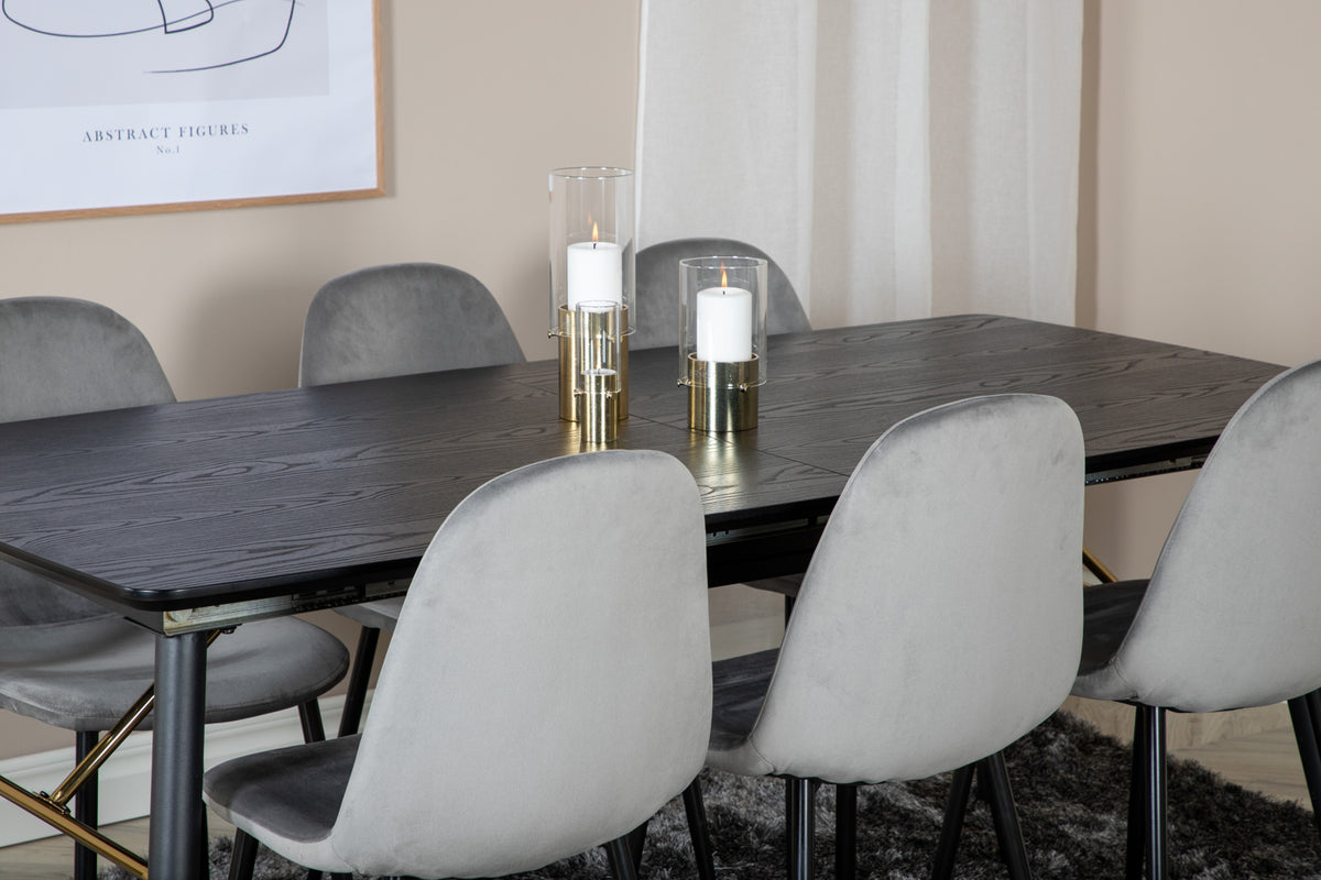 Guld & Polar Rektangulært Spisebord 180 x 85 Sort + Spisebordsstol 2-pak Grå