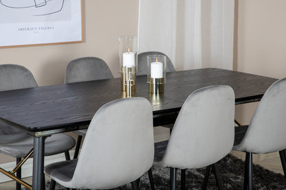 Guld & Polar Rektangulært Spisebord 180 x 85 Sort + Spisebordsstol 2-pak Grå