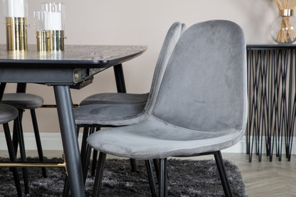 Guld & Polar Rektangulært Spisebord 180 x 85 Sort + Spisebordsstol 2-pak Grå
