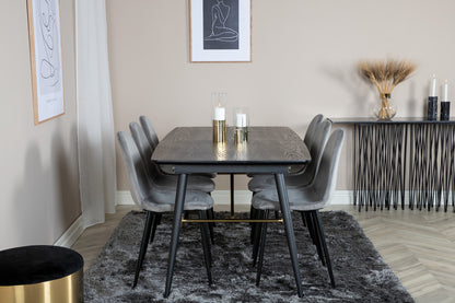 Guld & Polar Rektangulært Spisebord 180 x 85 Sort + Spisebordsstol 2-pak Grå