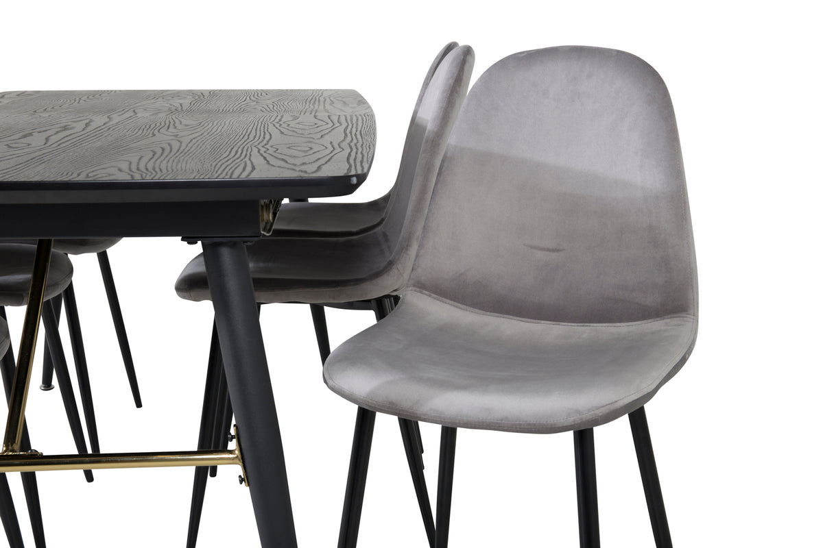 Guld & Polar Rektangulært Spisebord 180 x 85 Sort + Spisebordsstol 2-pak Grå