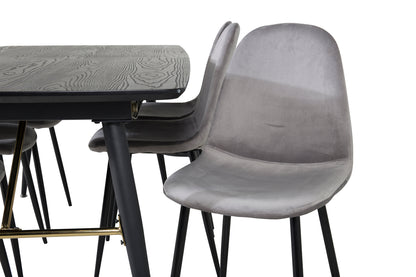 Guld & Polar Rektangulært Spisebord 180 x 85 Sort + Spisebordsstol 2-pak Grå