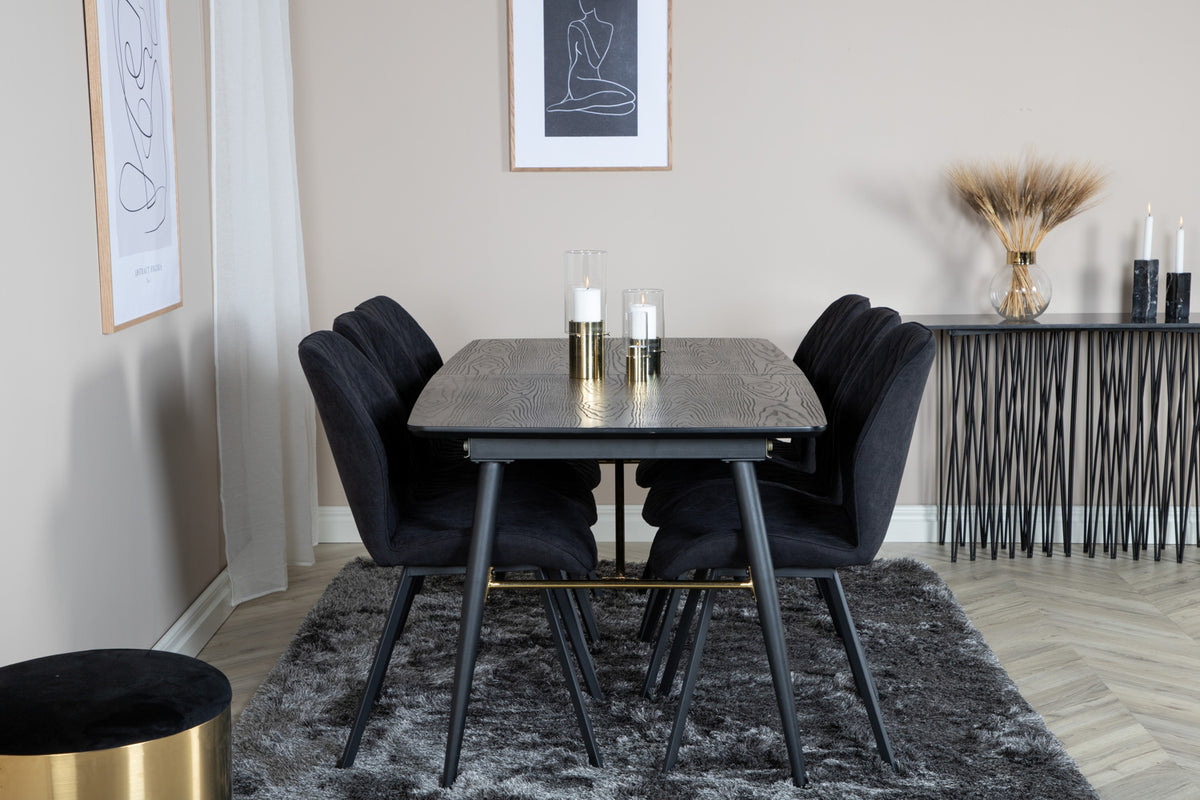 Rektangulært spisebord 180 x 85 Sort + Spisebordsstol 2-pak Sort