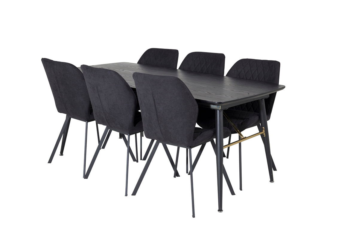 Rektangulært spisebord 180 x 85 Sort + Spisebordsstol 2-pak Sort