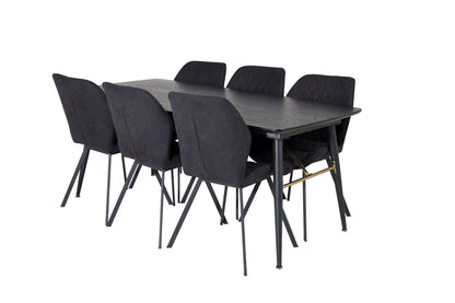 Rektangulært spisebord 180 x 85 Sort + Spisebordsstol 2-pak Sort