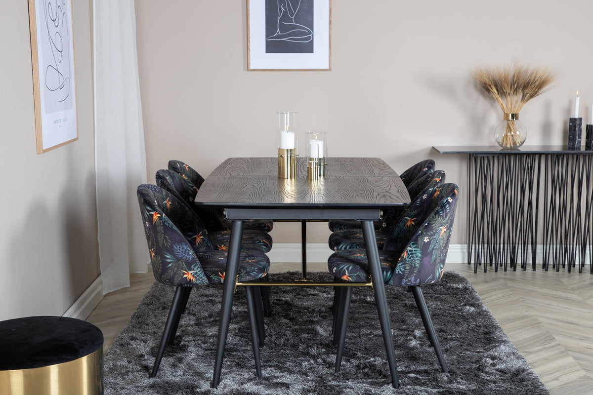 Rektangulært spisebord 180 x 85 Sort + Spisebordsstol 2-pak Sort