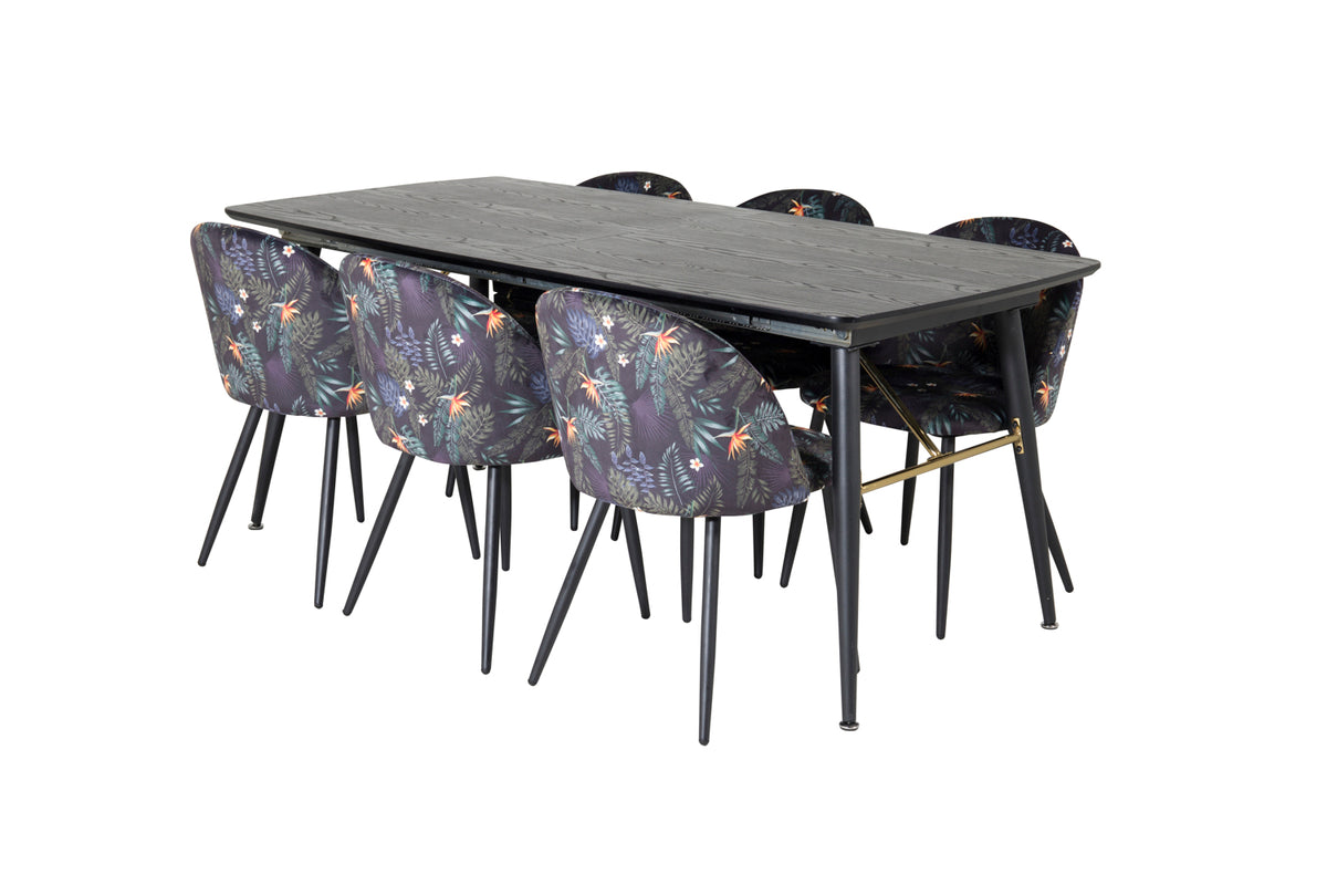 Rektangulært spisebord 180 x 85 Sort + Spisebordsstol 2-pak Sort