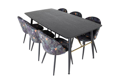 Rektangulært spisebord 180 x 85 Sort + Spisebordsstol 2-pak Sort