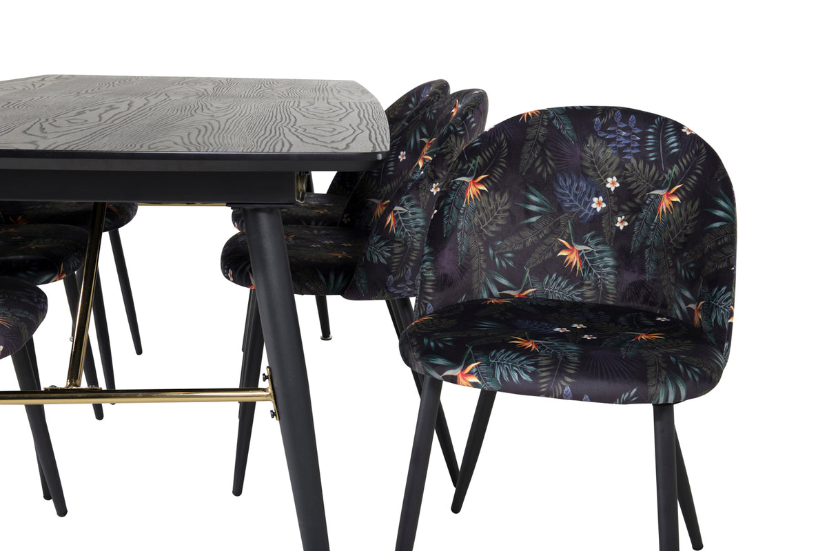 Rektangulært spisebord 180 x 85 Sort + Spisebordsstol 2-pak Sort