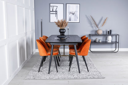 Rektangulært spisebord 180 x 85 Sort + Spisebordsstol 2-pak Rustorange