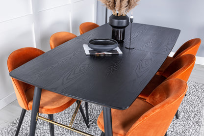 Rektangulært spisebord 180 x 85 Sort + Spisebordsstol 2-pak Rustorange