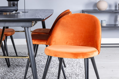 Rektangulært spisebord 180 x 85 Sort + Spisebordsstol 2-pak Rustorange