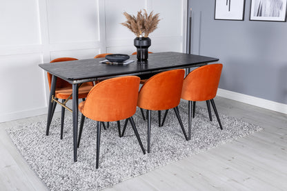 Rektangulært spisebord 180 x 85 Sort + Spisebordsstol 2-pak Rustorange
