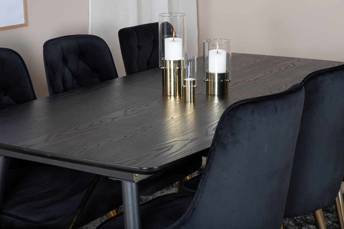 Rektangulært spisebord 180 x 85 Sort + Spisebordsstol 2-pak Sort