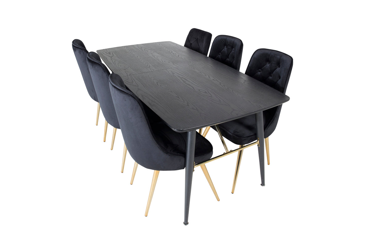 Rektangulært spisebord 180 x 85 Sort + Spisebordsstol 2-pak Sort