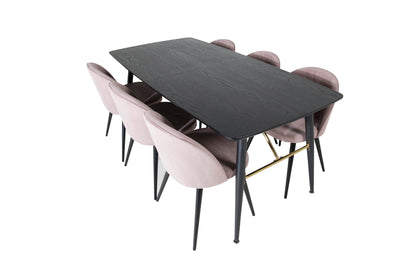 Rektangulært spisebord 180 x 85 Sort + Spisebordsstol 2-pak Dusty Pink