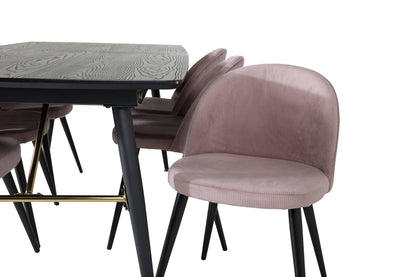 Rektangulært spisebord 180 x 85 Sort + Spisebordsstol 2-pak Dusty Pink