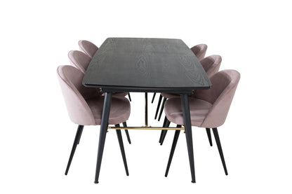 Rektangulært spisebord 180 x 85 Sort + Spisebordsstol 2-pak Dusty Pink