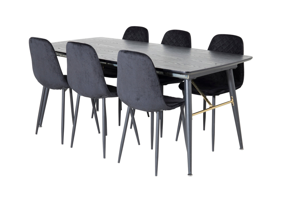 Rektangulært spisebord 180 x 85 Sort + Spisebordsstol 2-pak Sort