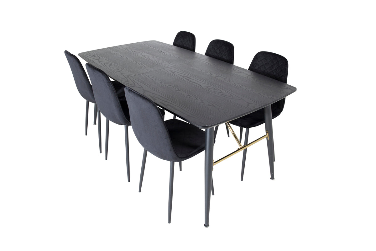 Rektangulært spisebord 180 x 85 Sort + Spisebordsstol 2-pak Sort