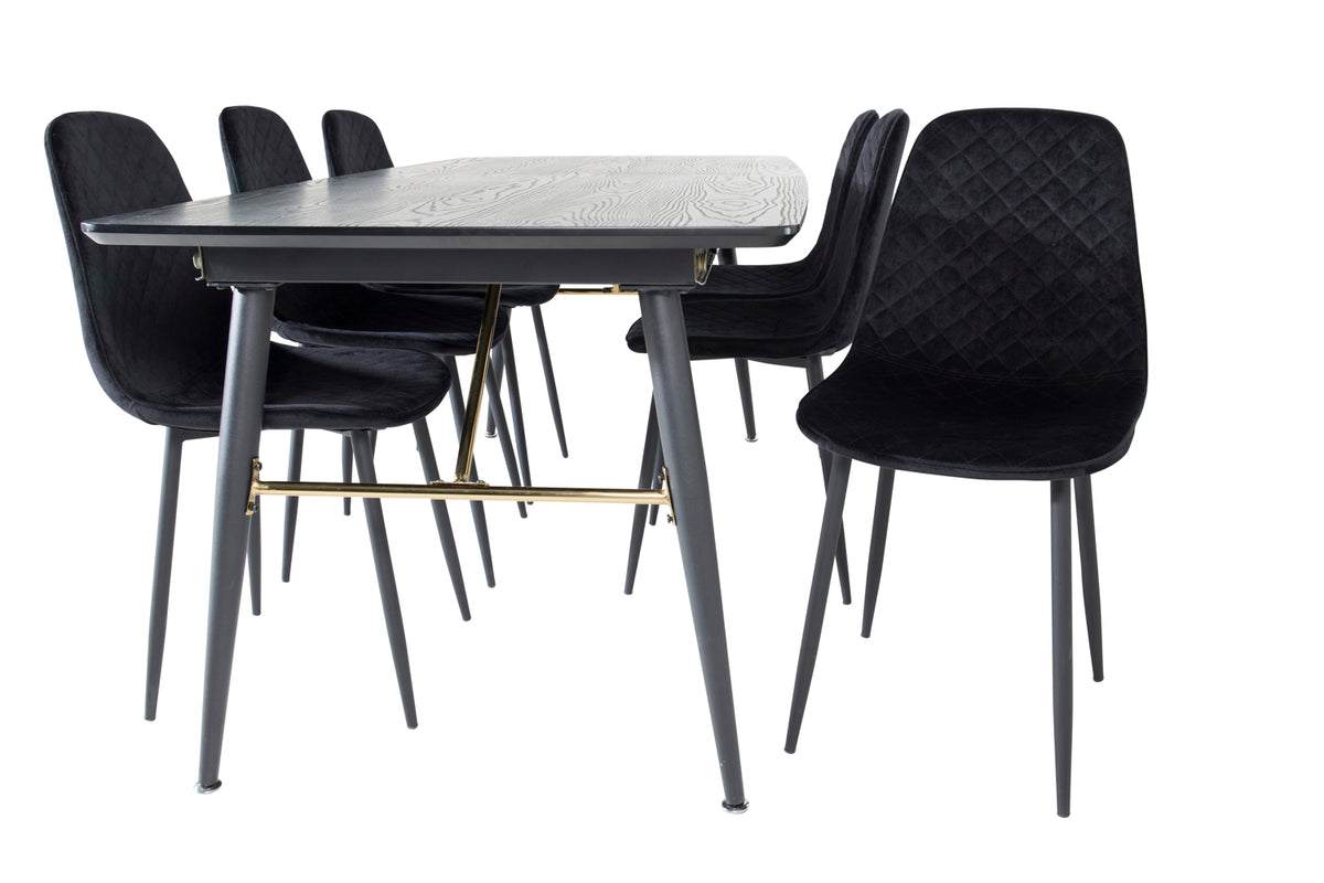 Rektangulært spisebord 180 x 85 Sort + Spisebordsstol 2-pak Sort