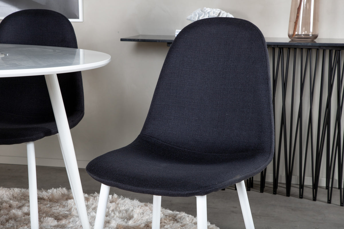 Rundt spisebord 100 Hvid + Spisebordsstol 2-pak Sort