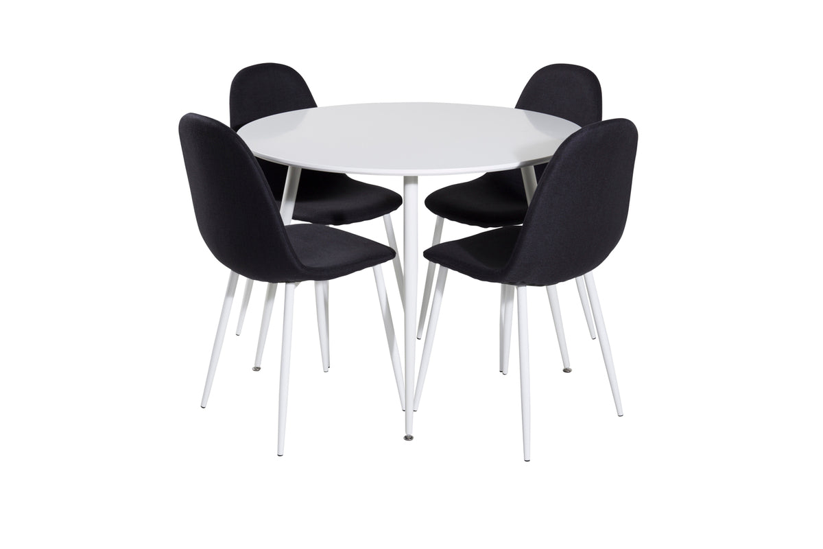 Rundt spisebord 100 Hvid + Spisebordsstol 2-pak Sort