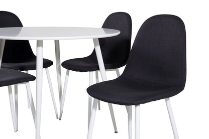 Rundt spisebord 100 Hvid + Spisebordsstol 2-pak Sort