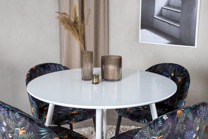 Rundt spisebord 100 Hvid + Spisebordsstol 2-pak Sort