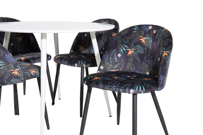 Rundt spisebord 100 Hvid + Spisebordsstol 2-pak Sort