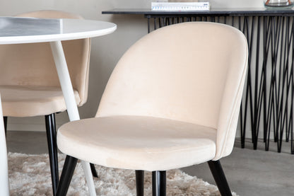 Plaza & Velvet Rundt spisebord 100 Hvid + Spisebordsstol 2-pak Beige
