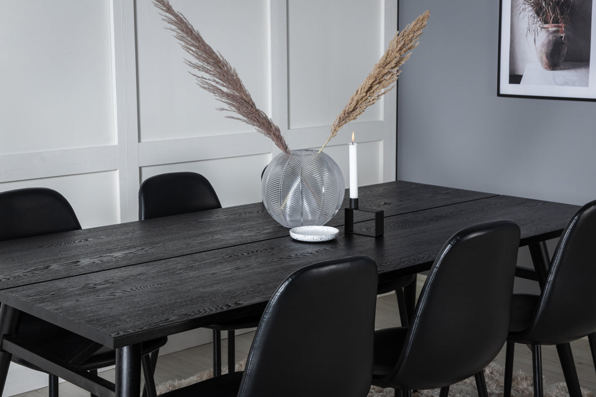 Rektangulært spisebord 195 x 95 Sort + Spisebordsstol 2-pak Sort