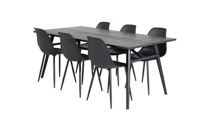 Sleek & Polar rektangulært spisebord 195 x 95 sort + spisebordsstol 2-pak sort