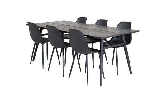 Sleek & Polar rektangulært spisebord 195 x 95 sort + spisebordsstol 2-pak sort