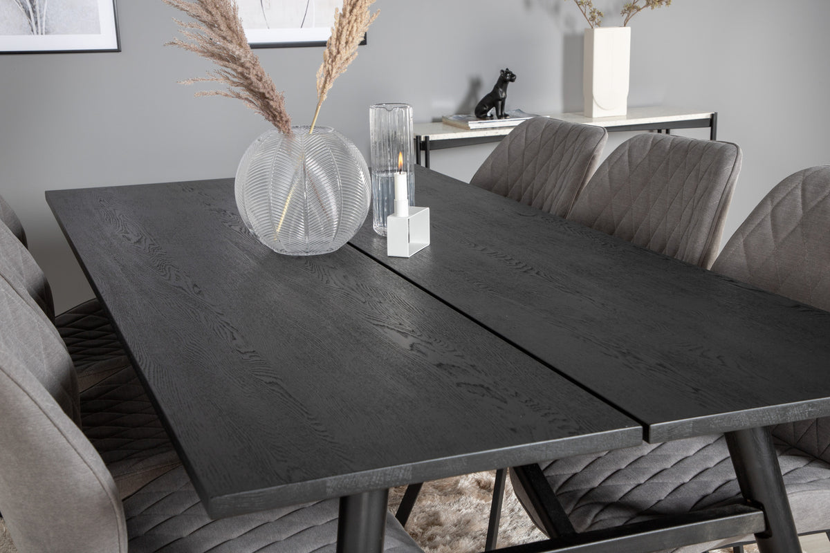 Sleek & Gemma rektangulært spisebord 195 x 95 sort + spisebordsstol 2-pak grå