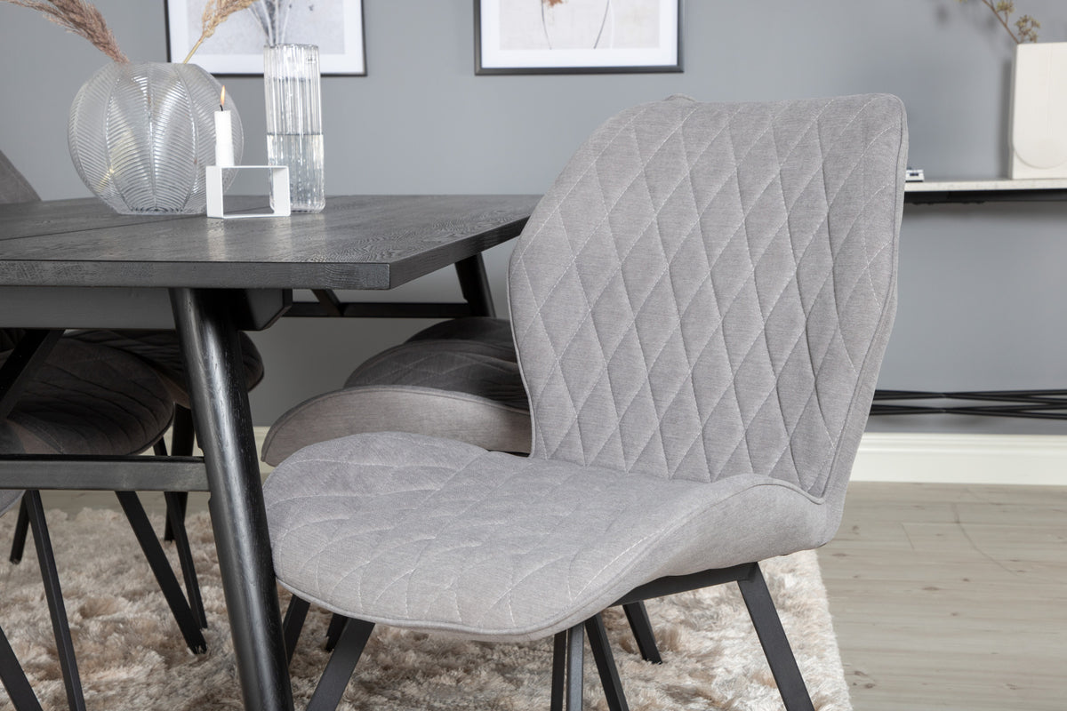 Sleek & Gemma rektangulært spisebord 195 x 95 sort + spisebordsstol 2-pak grå