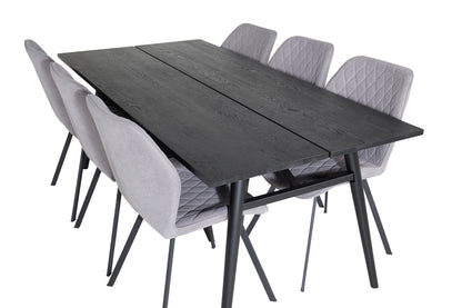 Sleek & Gemma rektangulært spisebord 195 x 95 sort + spisebordsstol 2-pak grå