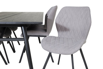 Sleek & Gemma rektangulært spisebord 195 x 95 sort + spisebordsstol 2-pak grå