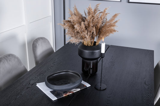 Sleek & Polar rektangulært spisebord 195 x 95 sort + spisebordsstol 2-pak grå