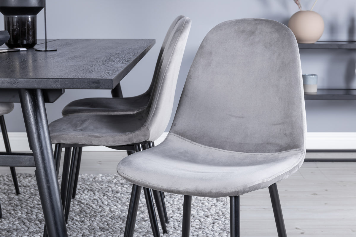 Sleek & Polar rektangulært spisebord 195 x 95 sort + spisebordsstol 2-pak grå