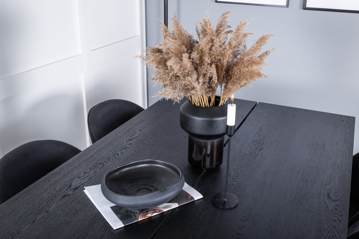 Sleek & Velvet rektangulært spisebord 195 x 95 sort + spisebordsstol 2-pak sort