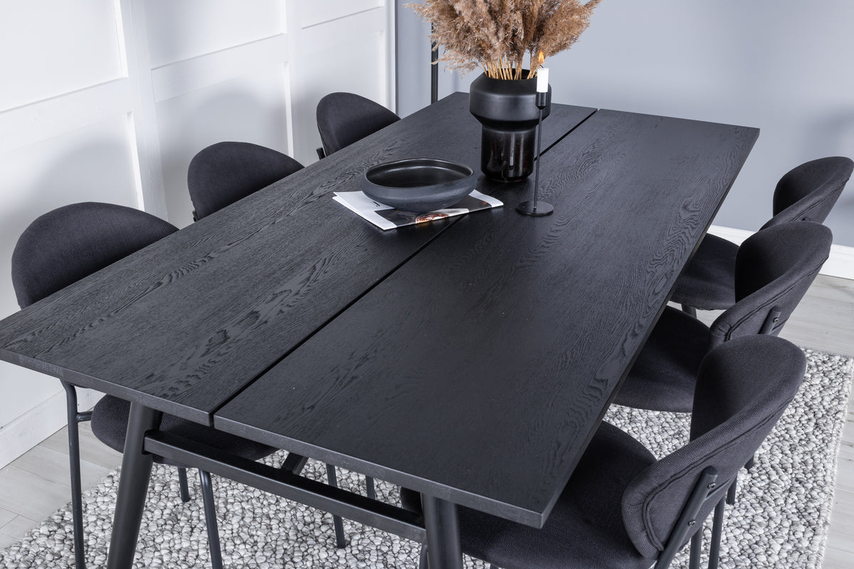 Sleek & Vault rektangulært spisebord 195 x 95 sort + spisebordsstol 2-pak sort