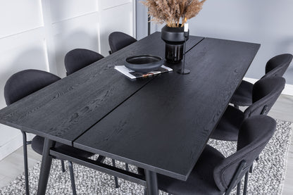 Sleek & Vault rektangulært spisebord 195 x 95 sort + spisebordsstol 2-pak sort