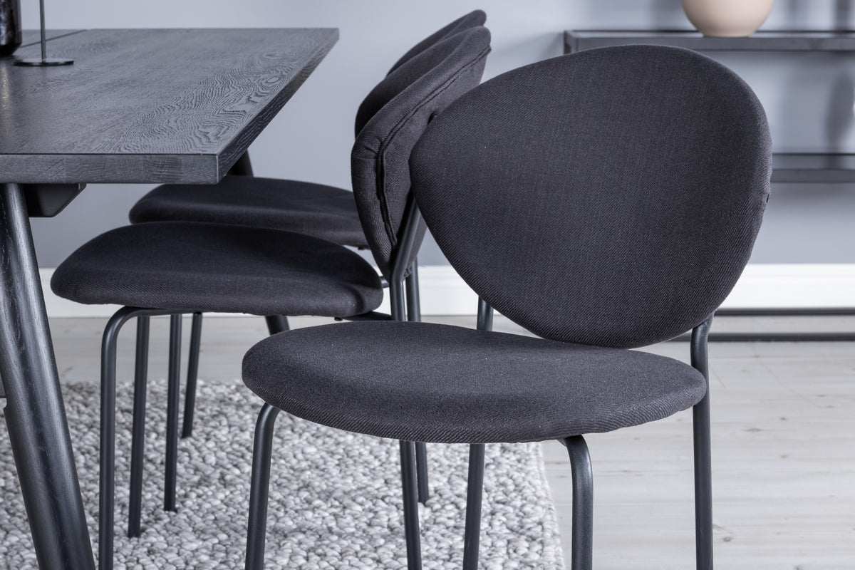 Sleek & Vault rektangulært spisebord 195 x 95 sort + spisebordsstol 2-pak sort